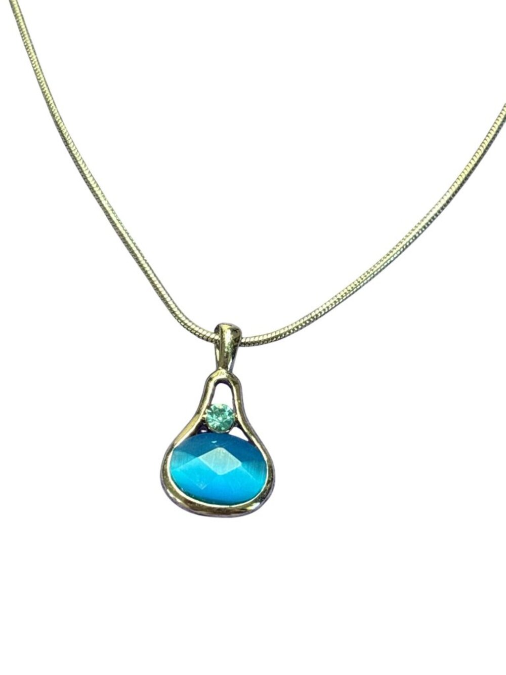Lia Sophia Blue Moon Faceted Cat's Eye Rhinestone Silvertone Serpentine Chain